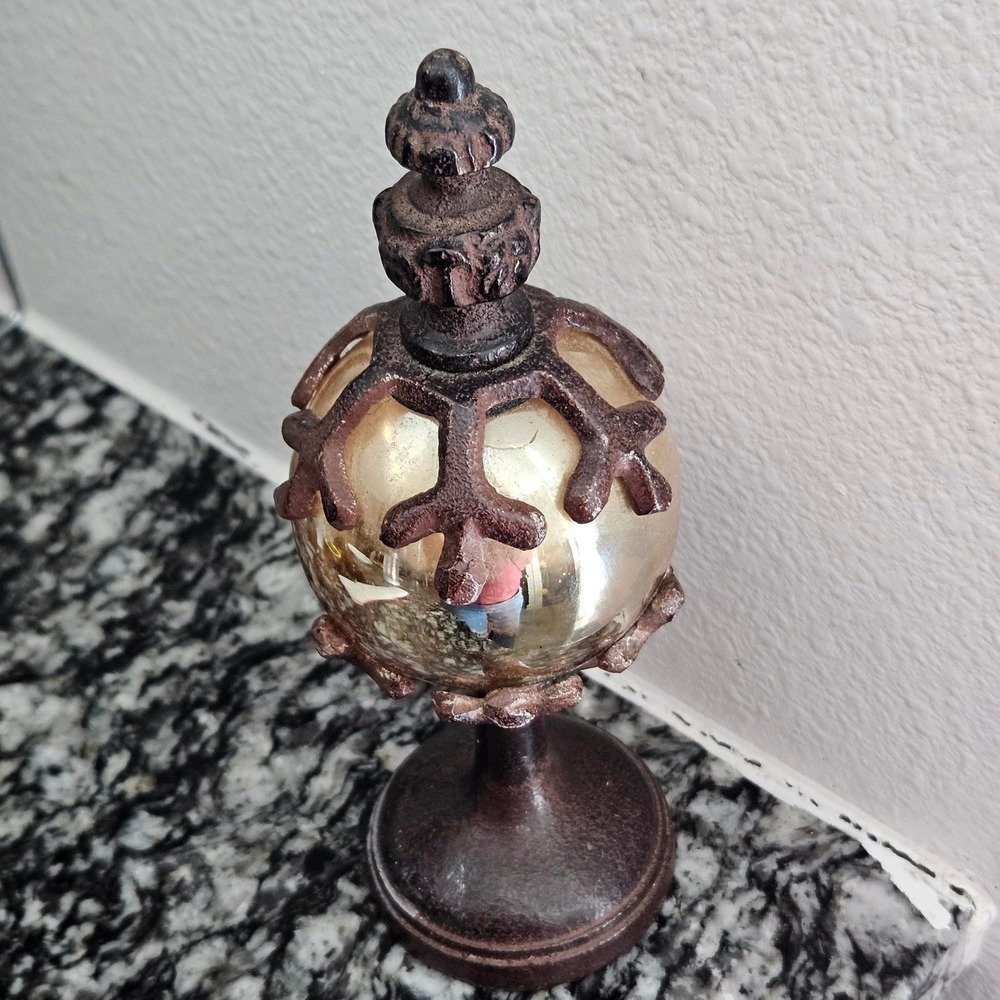 Rustic Wrought Iron Metal Orb Finial Decorative Accent Tabletop Globe